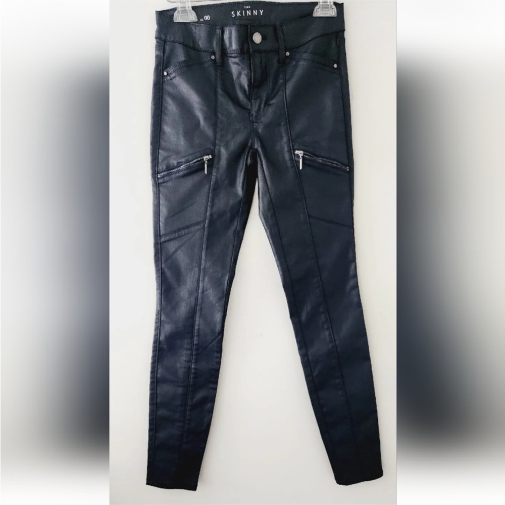 White House Black Market Faux Leather Skinny Moto Jeans Pants.  Black Sz 00 NWOT